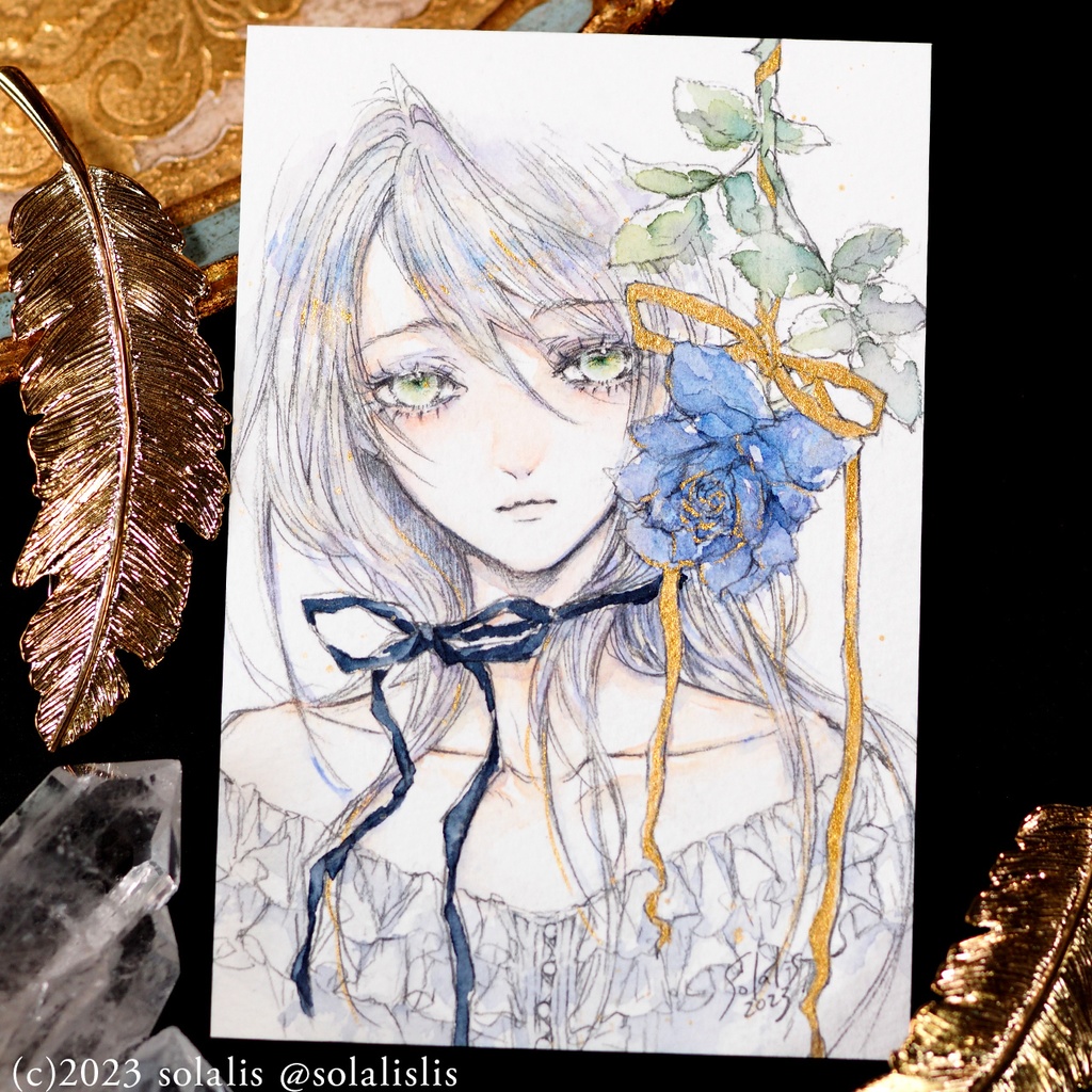 (Sold out)原画「一本のばら」ハガキサイズ1点もの、即納