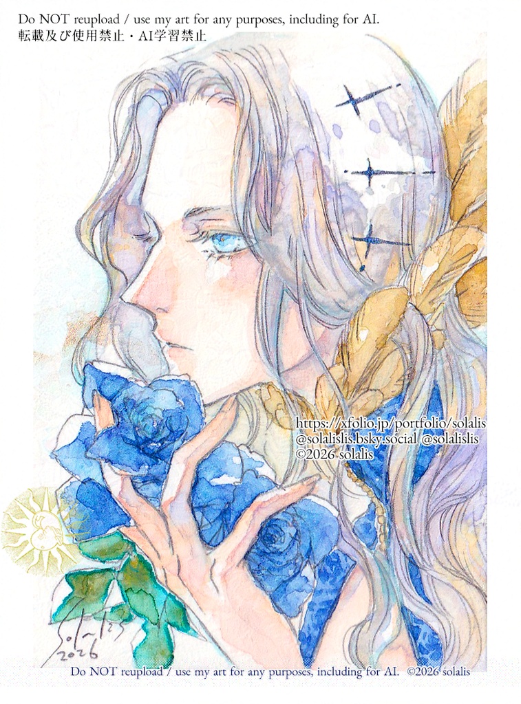 ATCミニ原画 - 宵の青バラたち