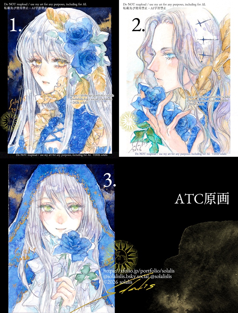 ATCミニ原画 - 宵の青バラたち