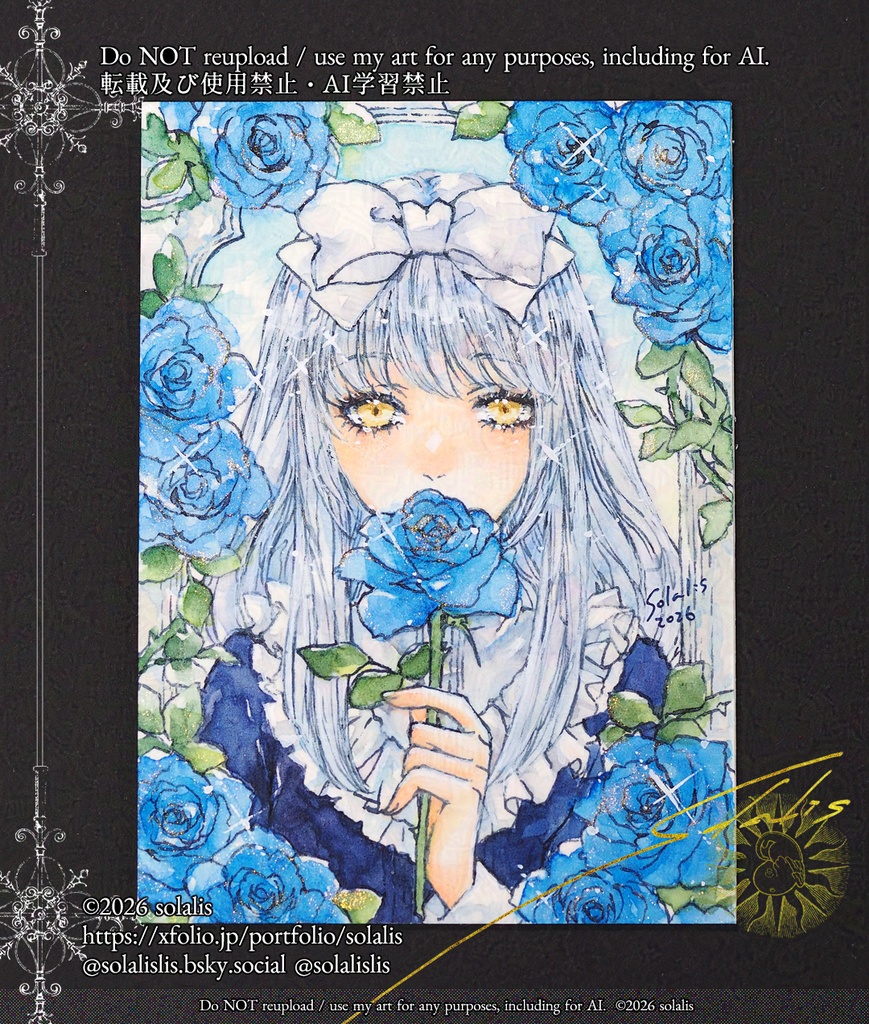 ATCミニ原画 - 青ばらの庭たち