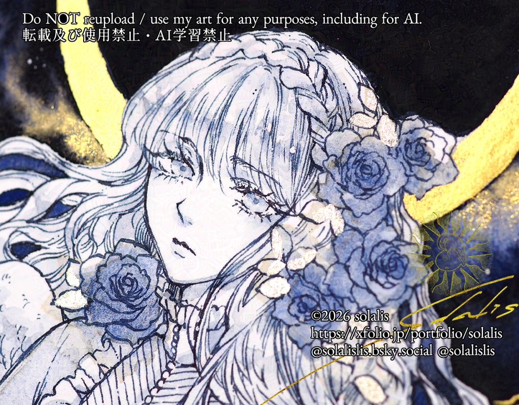 フレームレス原画「ヘイズブルーの薔薇たち」ハガキサイズ