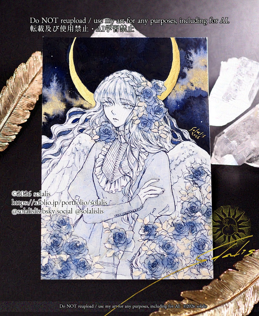 フレームレス原画「ヘイズブルーの薔薇たち」ハガキサイズ