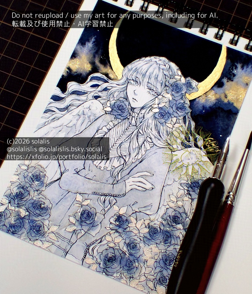 フレームレス原画「ヘイズブルーの薔薇たち」ハガキサイズ