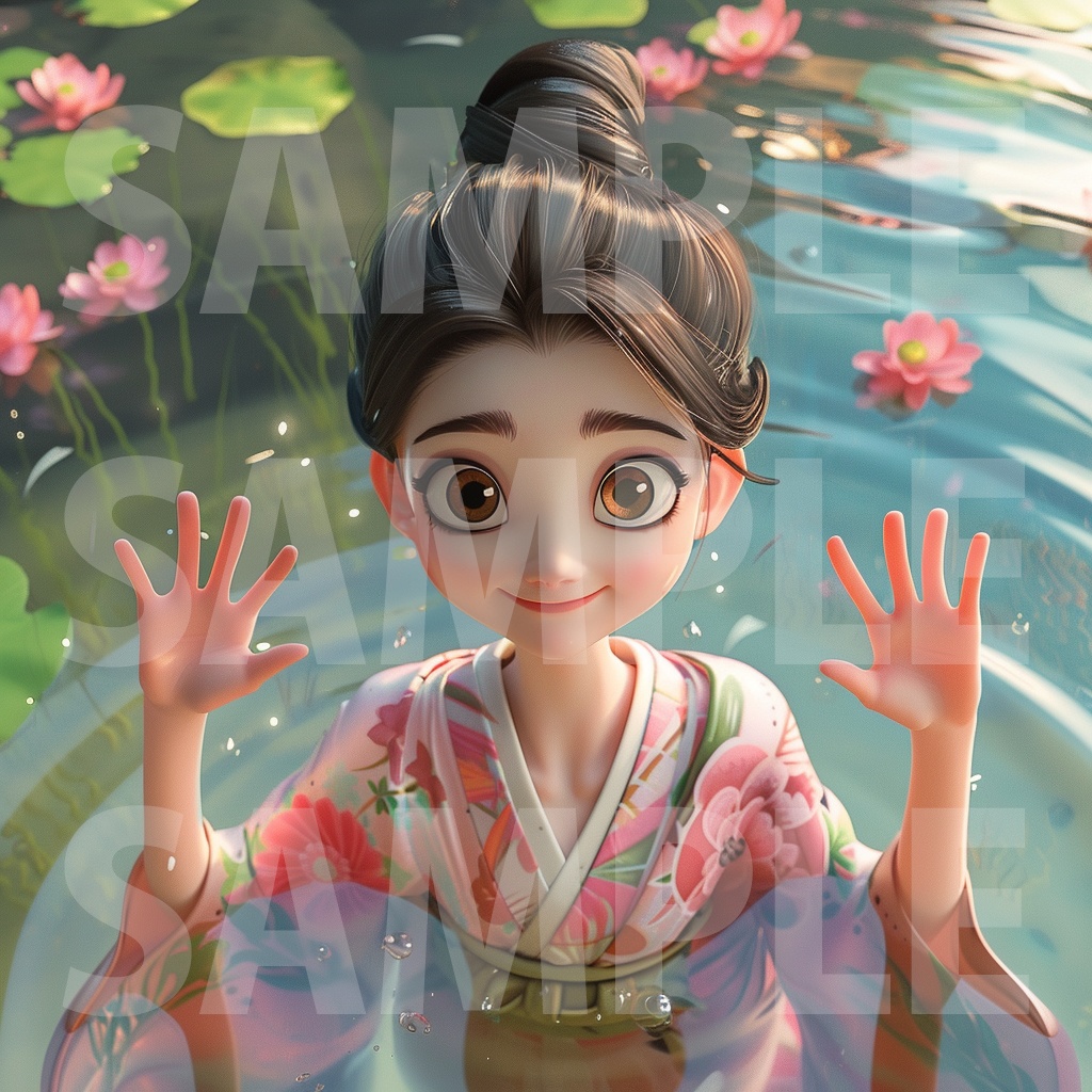 【デジタル妖怪シリーズ】沼でリラックス!!沼御前【フリー素材】