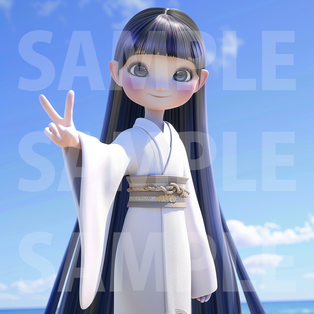 【デジタル妖怪シリーズ】雪女と海水浴デート【フリー素材】
