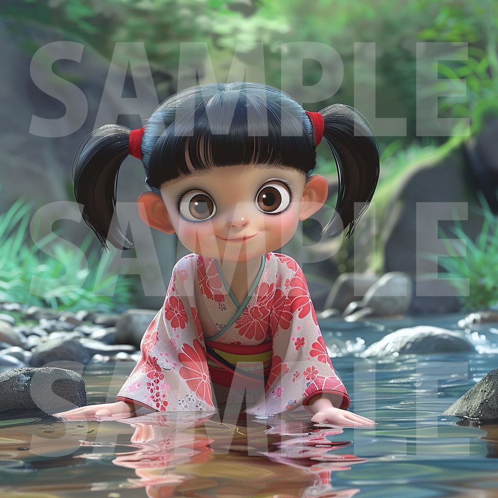 【デジタル妖怪シリーズ】座敷わらしと過ごす夏のひととき【フリー素材】