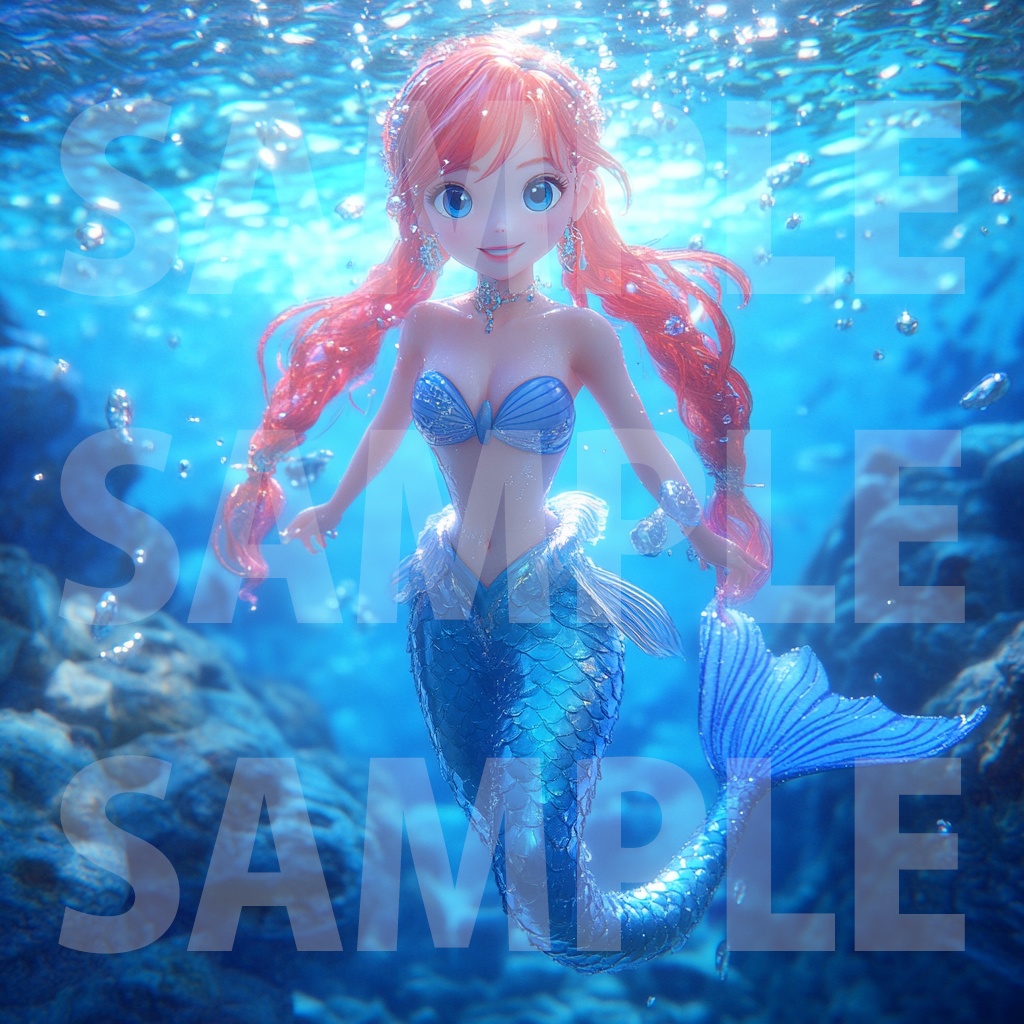 【デジタル妖怪シリーズ】青い海と人魚（マーメイド）物語【フリー素材】