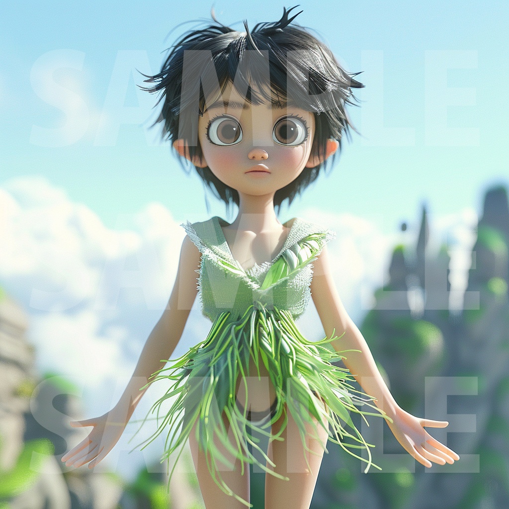 【デジタル妖怪シリーズ】葉衣（はごろも）少女・妖精ピクシー【フリー素材】