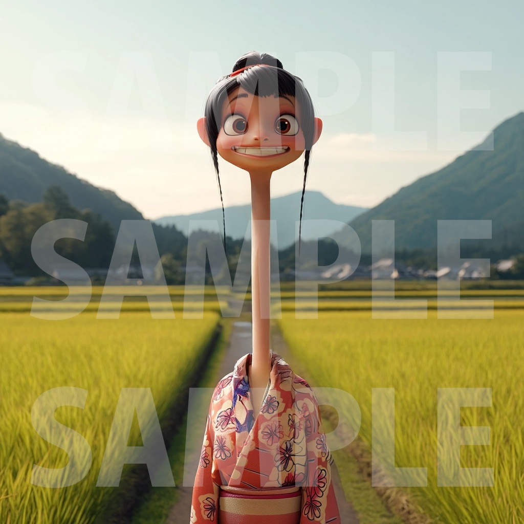 【デジタル妖怪シリーズ】首なが乙女・夕暮れろくろ首【フリー素材】