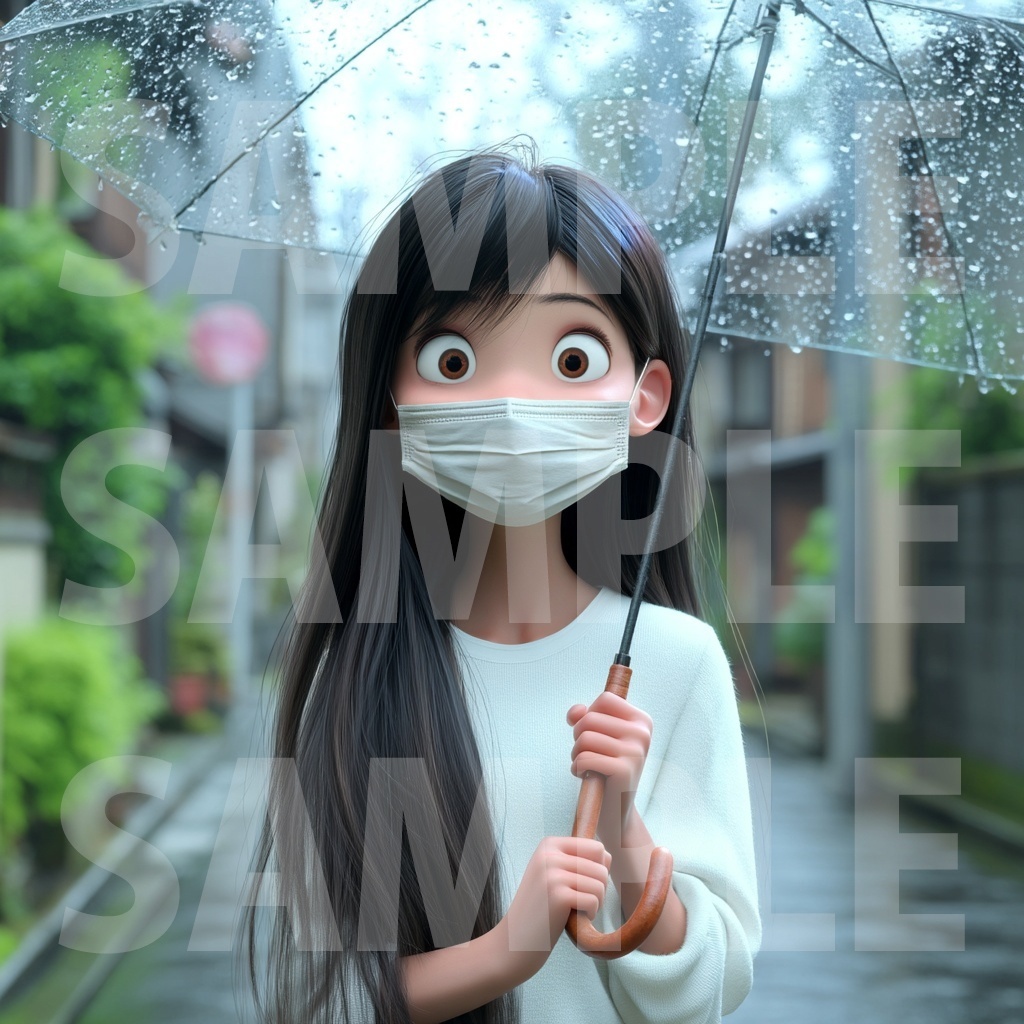 【デジタル妖怪シリーズ】雨の日の口裂け女【フリー素材】