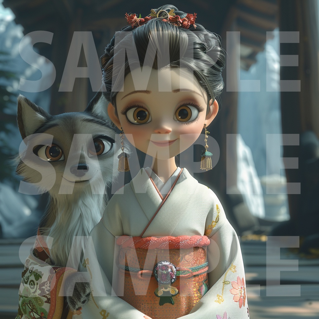 【デジタル神話シリーズ】神々の絆 天照大神（あまてらすおおかみ）と狼【フリー素材】
