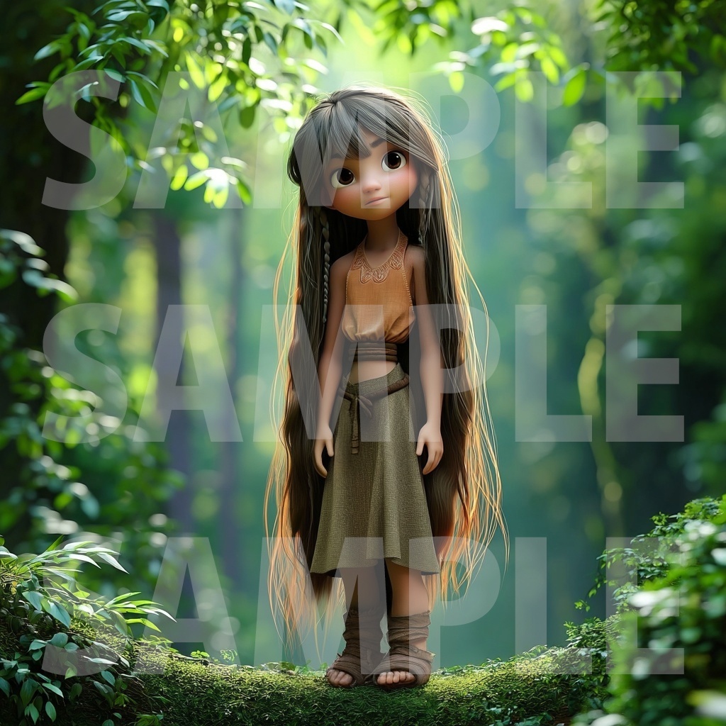 【デジタル妖怪シリーズ】神秘の森の少女・山姫（やまひめ）【フリー素材】