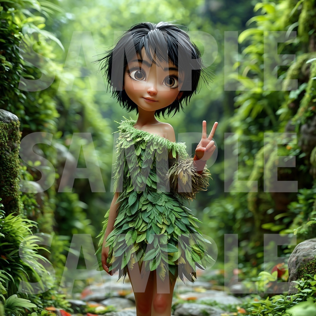 【デジタル妖怪シリーズ】秋の森で見つけた妖精ピクシー【フリー素材】