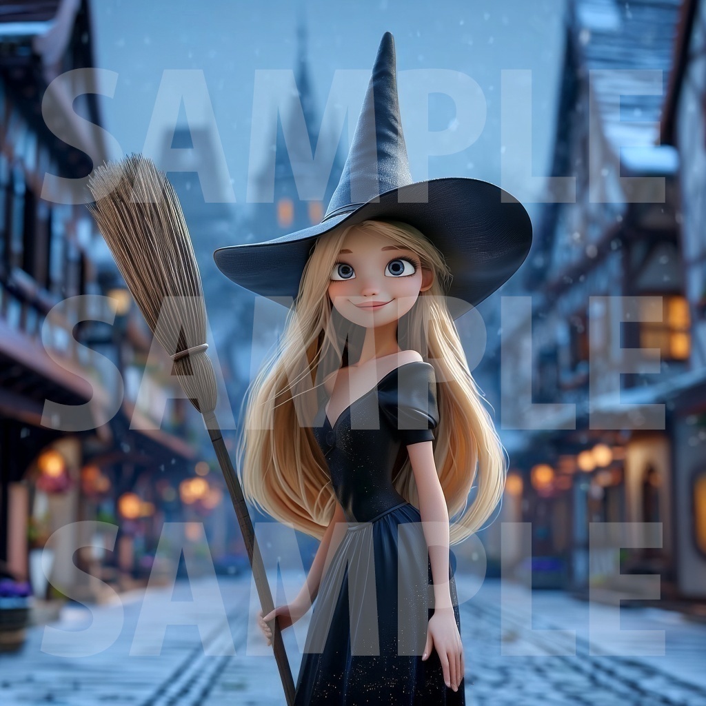 【デジタル妖怪シリーズ】星降る街を飛ぶ冬の魔女【フリー素材】