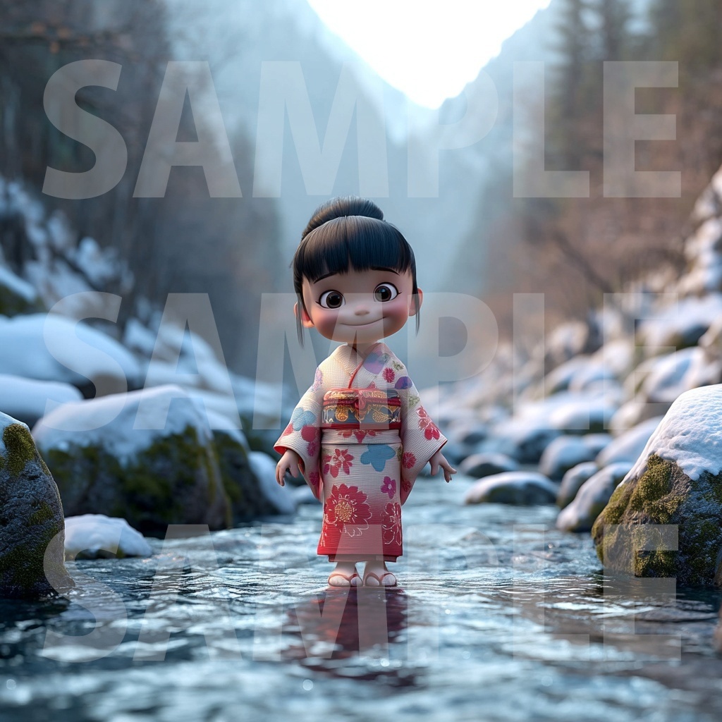 【デジタル妖怪シリーズ】雪のある日・座敷童のいる暮らし【フリー素材】