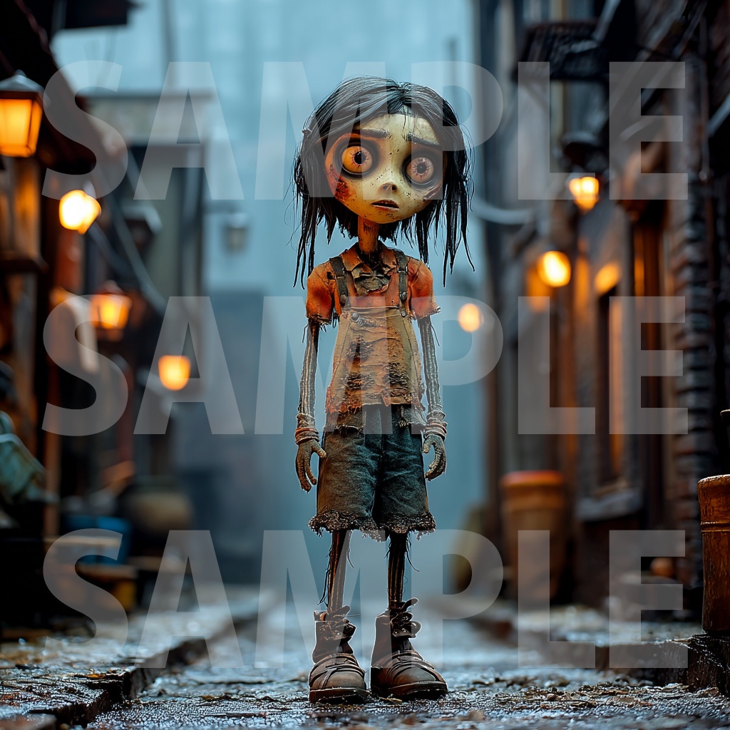 【デジタル妖怪シリーズ】廃屋で微笑む・呪われた洋人形【フリー素材】