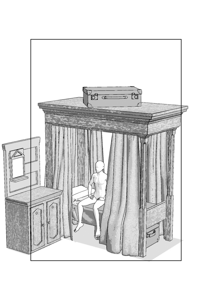 寮の寝室のベッド