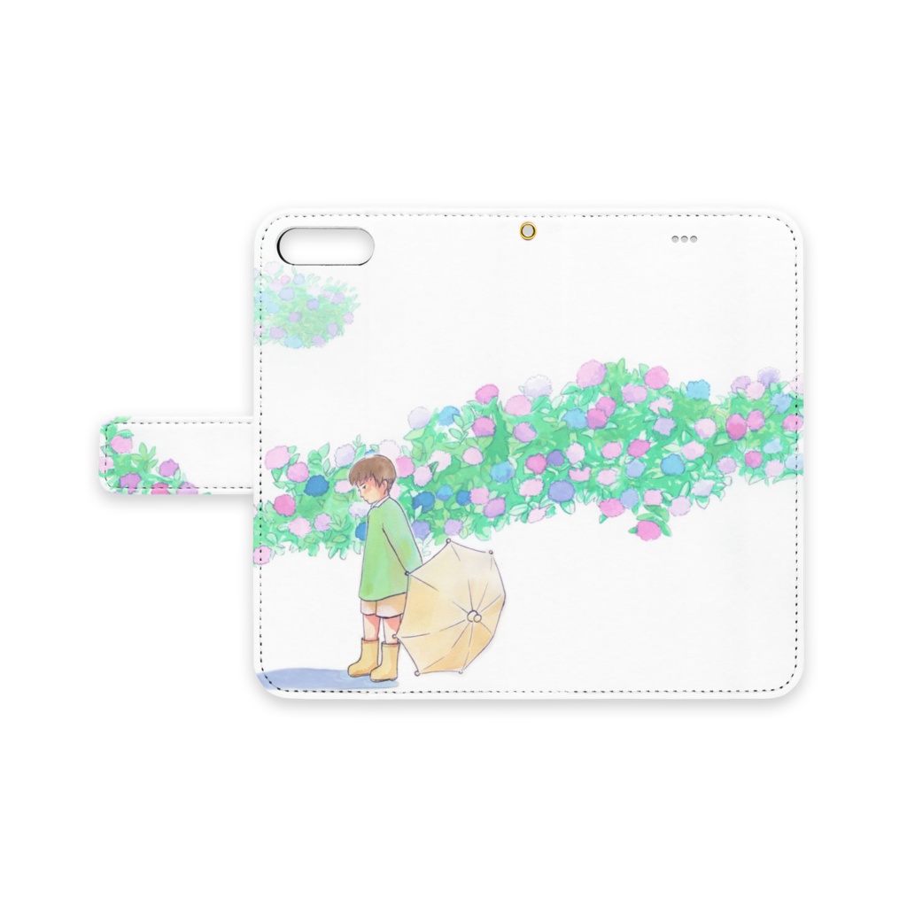 手帳型iPhoneケース 紫陽花と少年