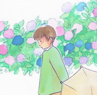 手帳型スマホケース 紫陽花と少年