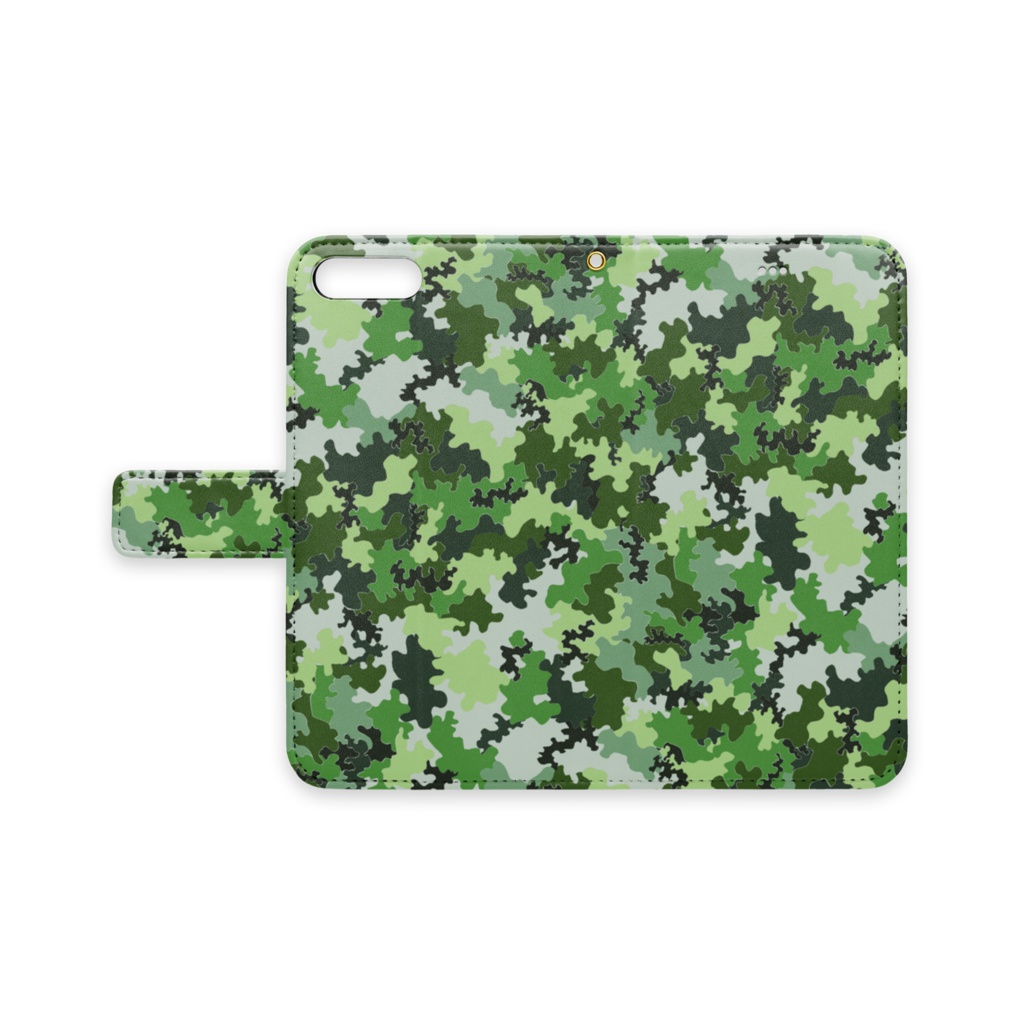 手帳型iPhoneケース　迷彩柄緑