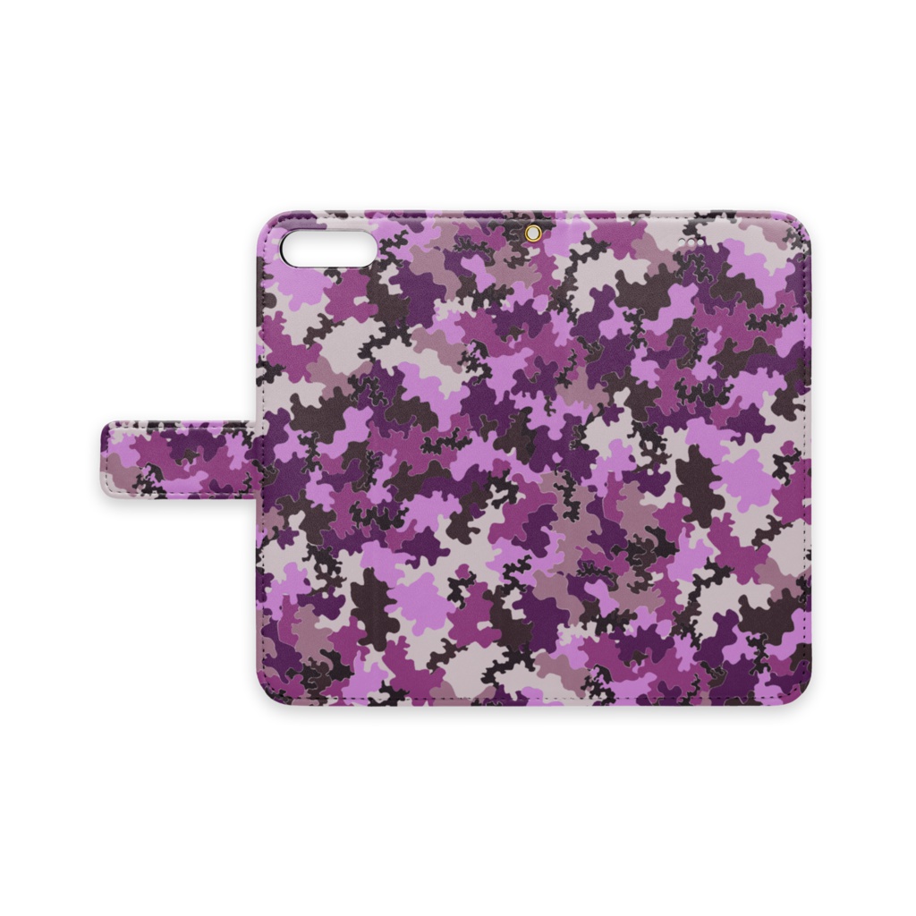 手帳型iPhoneケース 迷彩柄紫