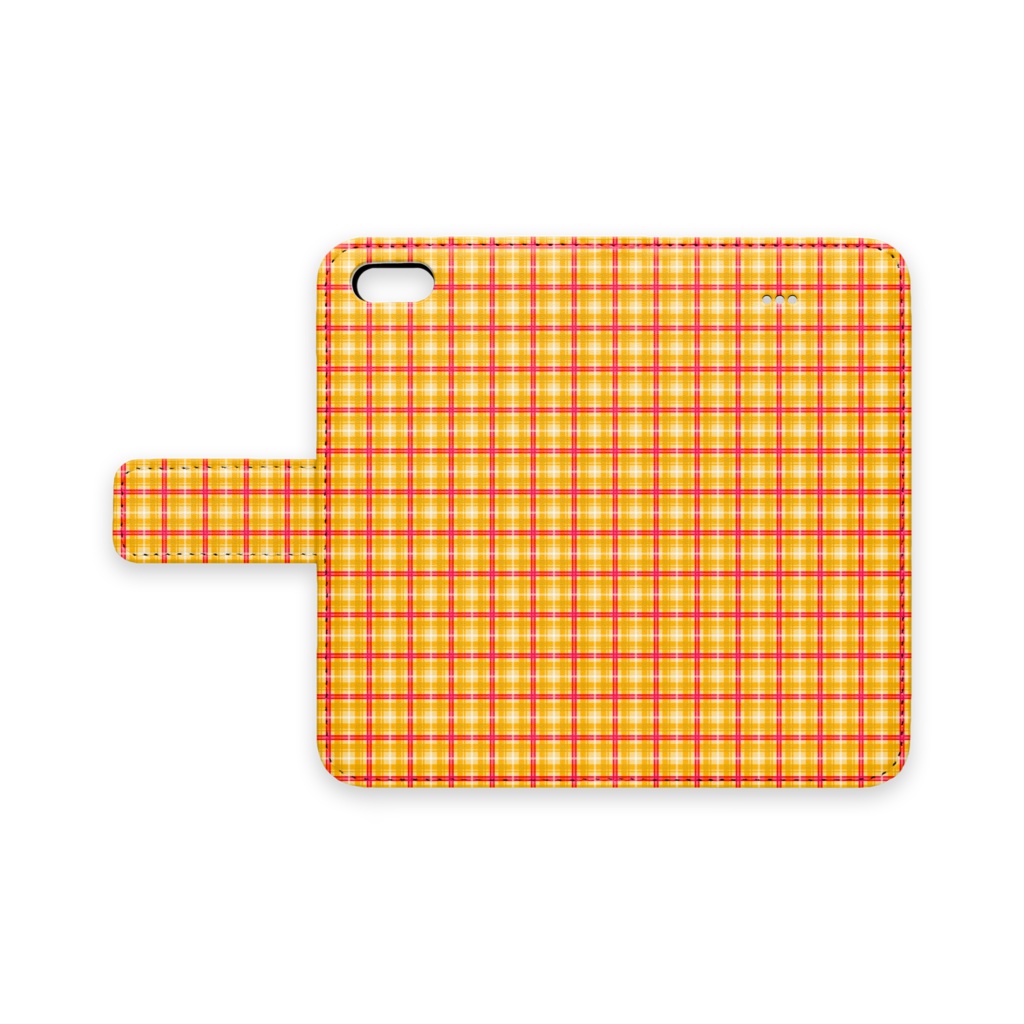 iPhoneカバー手帳型　オレンジと赤のチェック