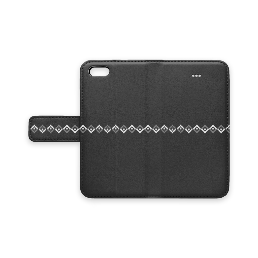 手帳型iPhoneケース モノクロ四角ライン◇◆◇黒