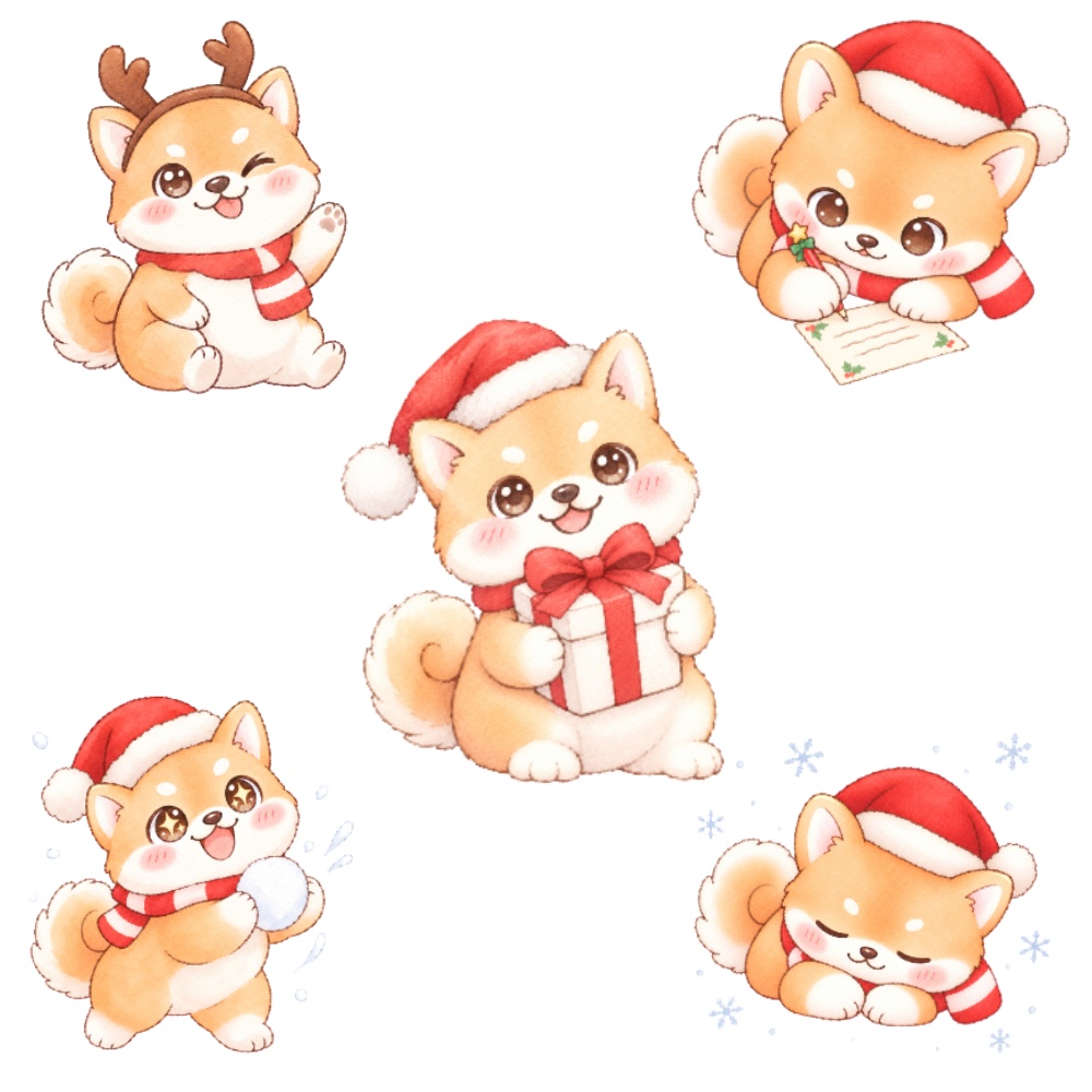 【16種セット】サンタ柴犬のクリスマス&お正月アイコン素材集