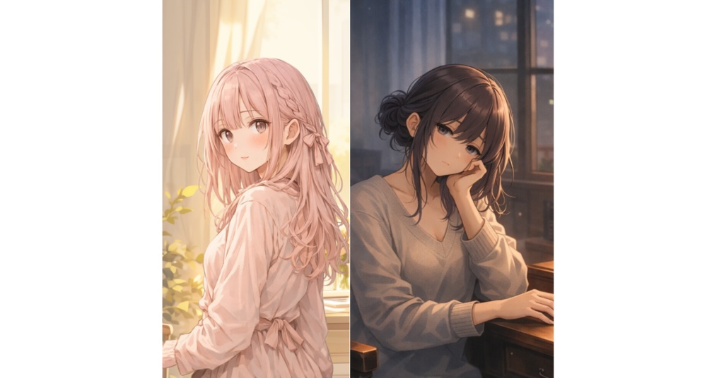 静かな昼と、やさしい夜｜スマホ壁紙2点セット