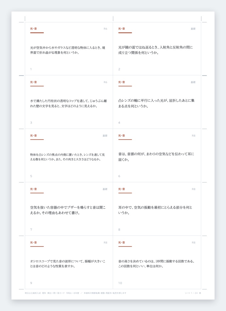 【5教科フルセット】埼玉県公立高校入試対策 一問一答&暗記カード(国・数・英・理・社/2024-2026年 過去問分析)