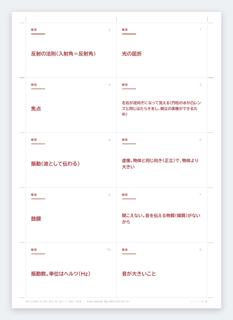 【5教科フルセット】埼玉県公立高校入試対策 一問一答&暗記カード(国・数・英・理・社/2024-2026年 過去問分析)