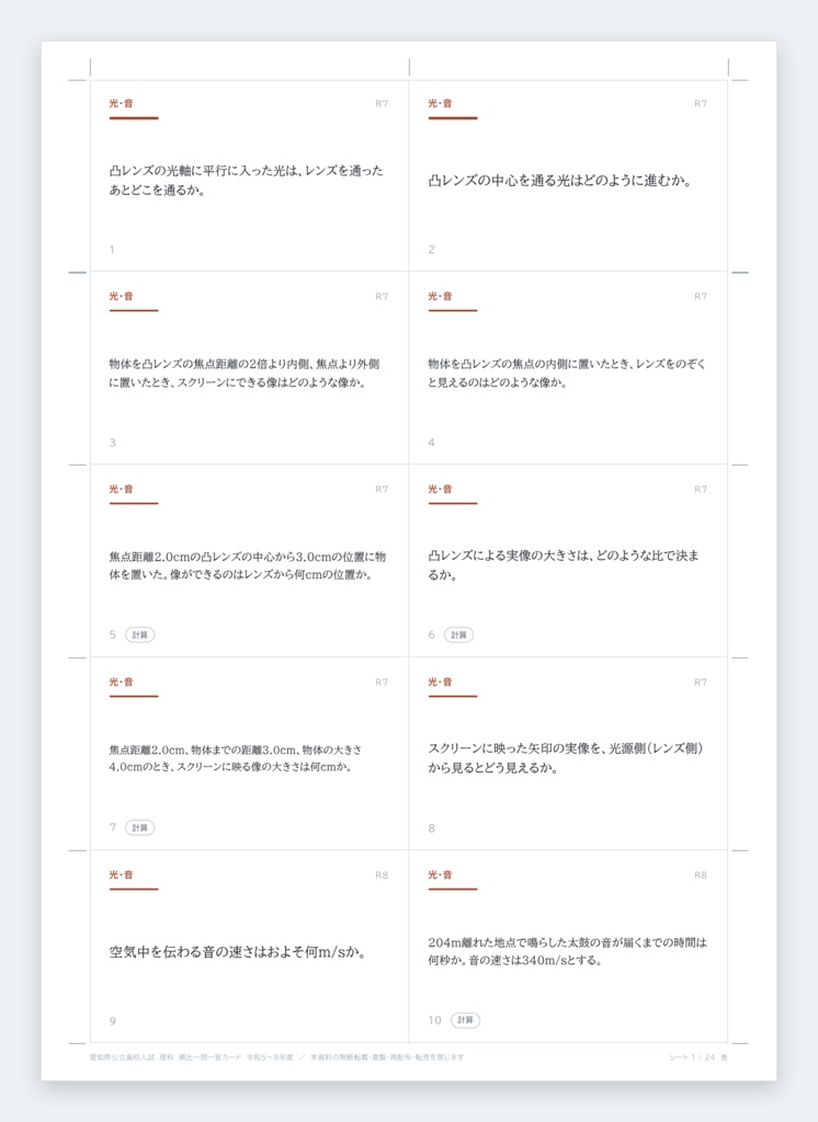 【5教科フルセット】愛知県公立高校入試対策 一問一答&暗記カード(国・数・英・理・社/2023-2026年 過去問分析)