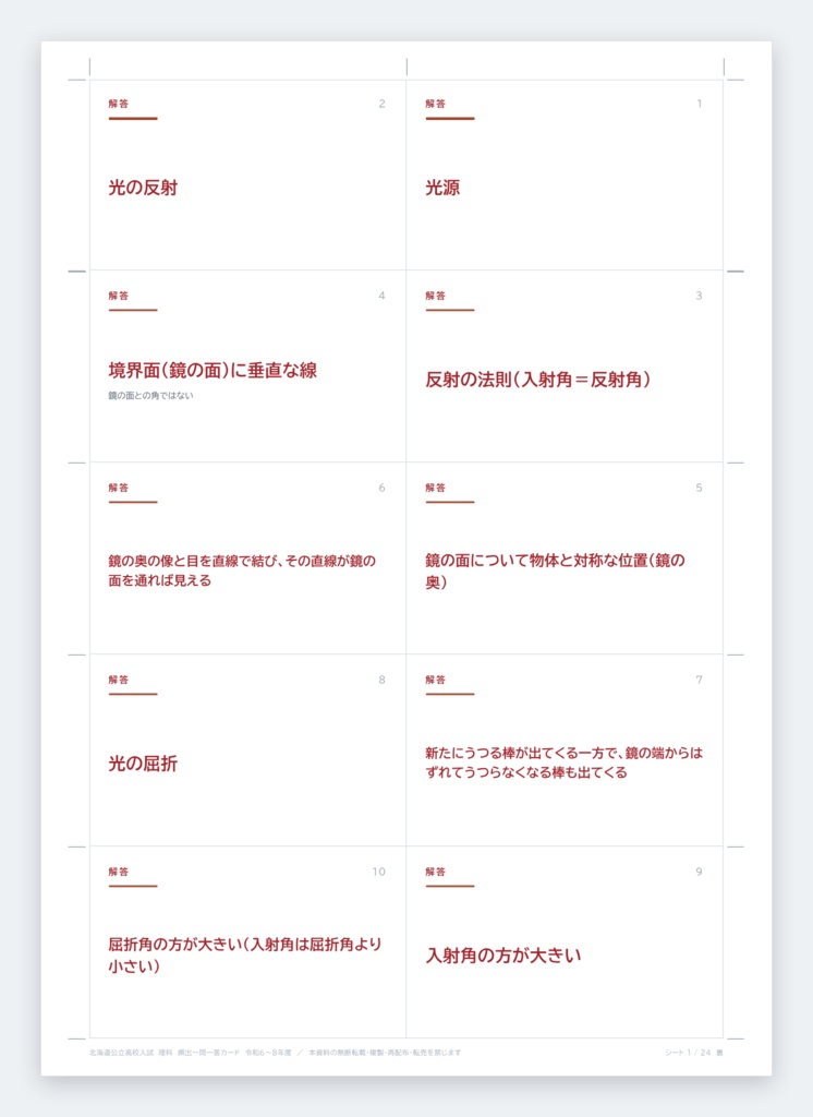 【北海道】公立高校入試対策 5教科フルセット 一問一答&暗記カード(2024-2026年 過去問分析)