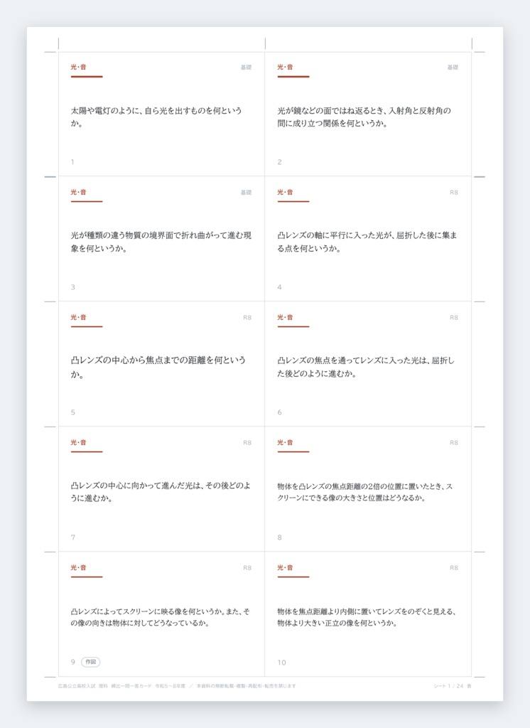 【5教科フルセット】広島県公立高校入試対策 一問一答&暗記カード(国・数・英・理・社/2023-2026年 過去問分析)