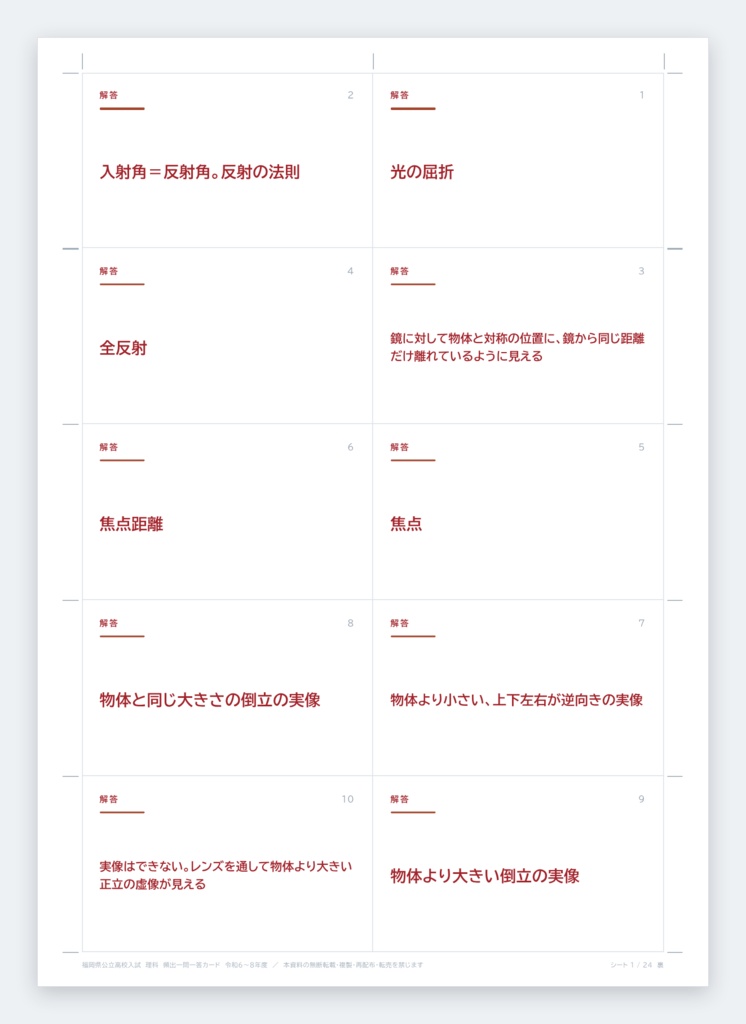 【5教科フルセット】福岡県公立高校入試対策 一問一答&暗記カード(国・数・英・理・社/2024-2026年 過去問分析)