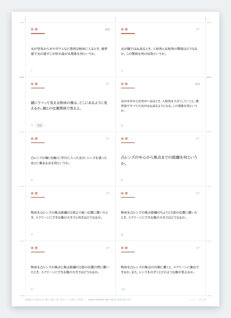 【5教科フルセット】福岡県公立高校入試対策 一問一答&暗記カード(国・数・英・理・社/2024-2026年 過去問分析)