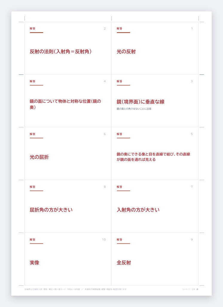 【5教科フルセット】宮城県公立高校入試対策 一問一答&暗記カード(国・数・英・理・社/2024-2026年 過去問分析)