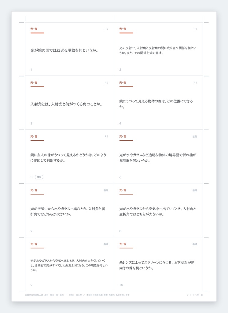【5教科フルセット】宮城県公立高校入試対策 一問一答&暗記カード(国・数・英・理・社/2024-2026年 過去問分析)