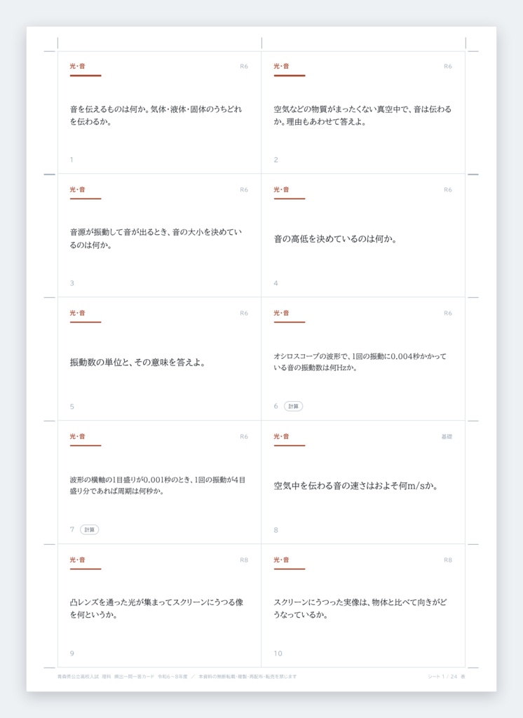 【5教科フルセット】青森県公立高校入試対策 一問一答&暗記カード(国・数・英・理・社/2024-2026年 過去問分析)
