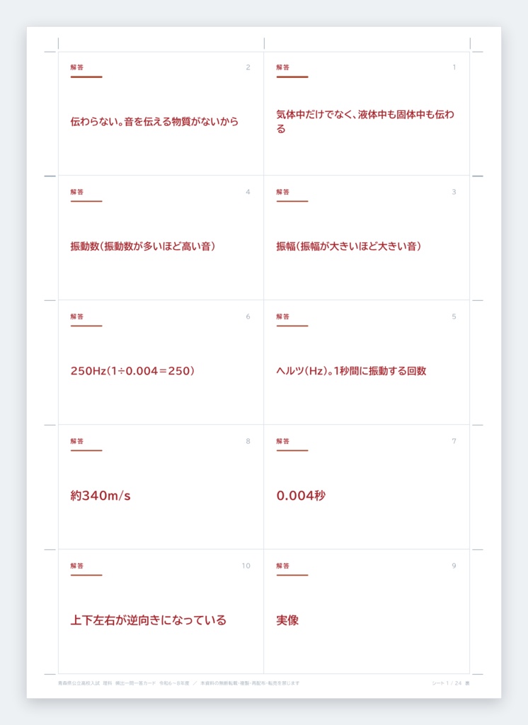 【5教科フルセット】青森県公立高校入試対策 一問一答&暗記カード(国・数・英・理・社/2024-2026年 過去問分析)
