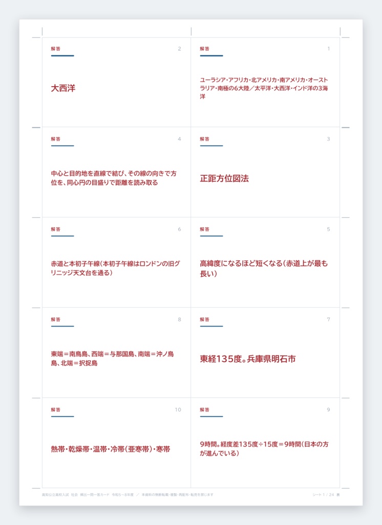 【高知県】公立高校入試対策 一問一答&暗記カード(社会/2023-2026年 過去問分析)