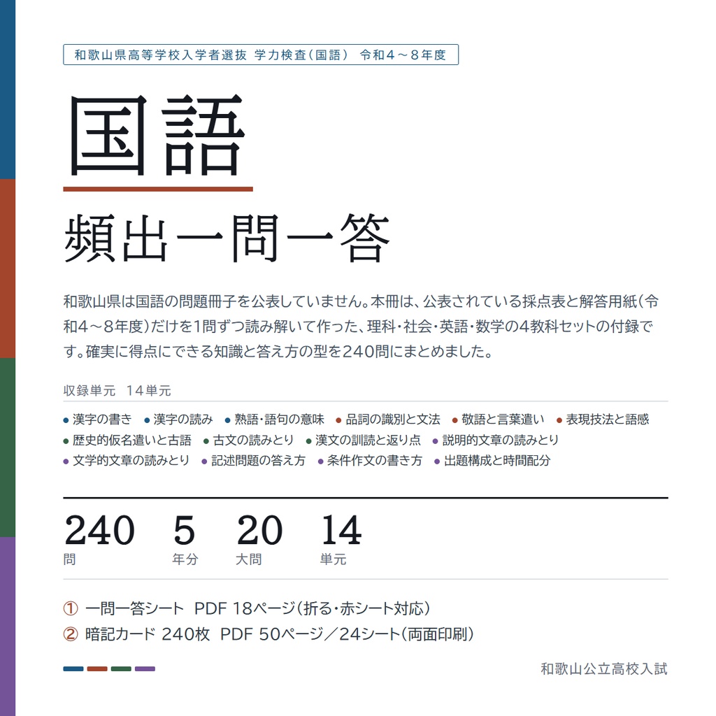 【9月限定価格】【5教科フルセット】和歌山県公立高校入試対策 一問一答&暗記カード(国・数・英・理・社/2022-2026年 過去問分析)