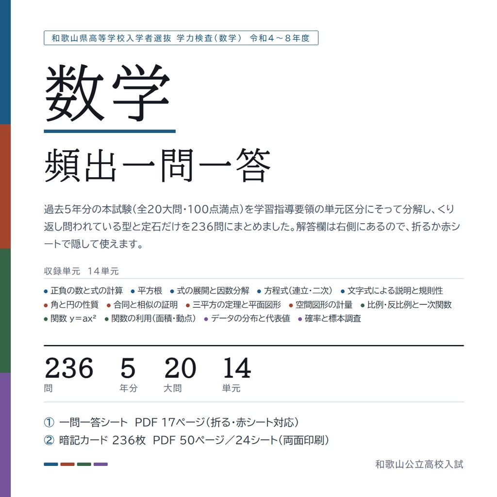 【9月限定価格】【5教科フルセット】和歌山県公立高校入試対策 一問一答&暗記カード(国・数・英・理・社/2022-2026年 過去問分析)