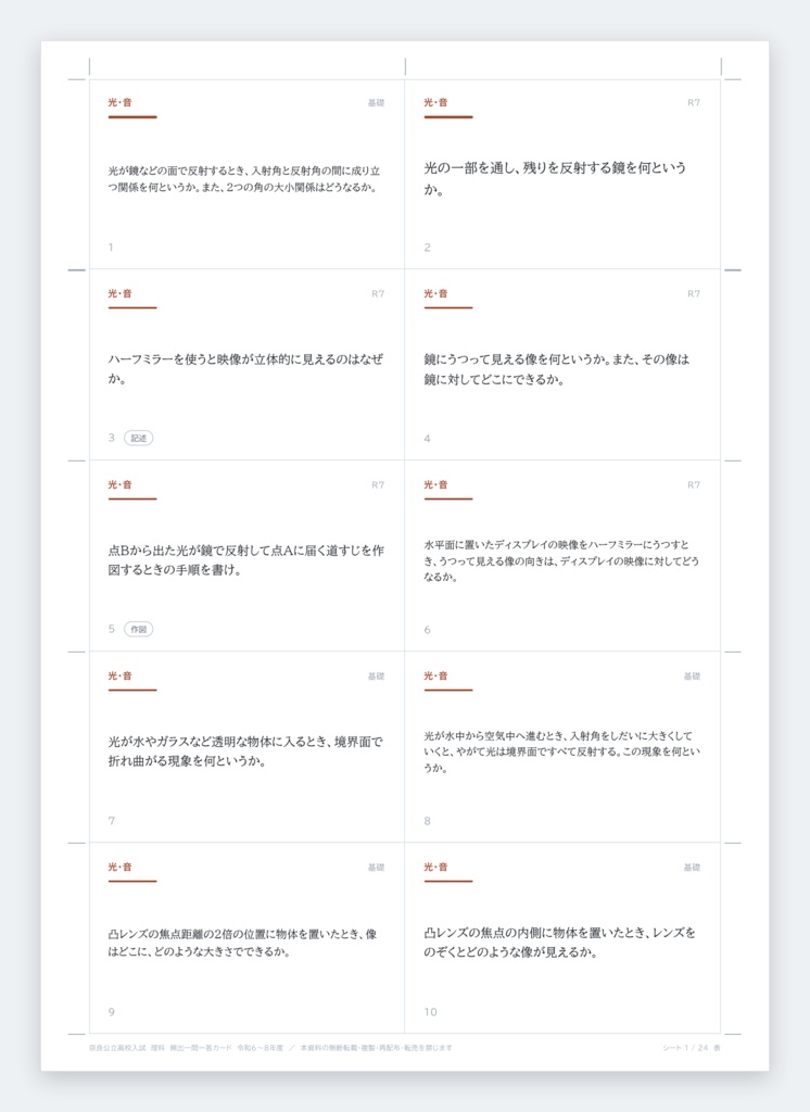 【9月限定価格】【5教科フルセット】奈良県公立高校入試対策 一問一答&暗記カード(国・数・英・理・社/2024-2026年 過去問分析)