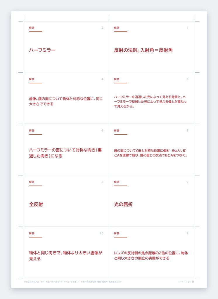 【9月限定価格】【塾・教室利用ライセンス】奈良県公立高校入試対策 一問一答&暗記カード 5教科フルセット(印刷・配布無制限/2024-2026年 過去問分析)