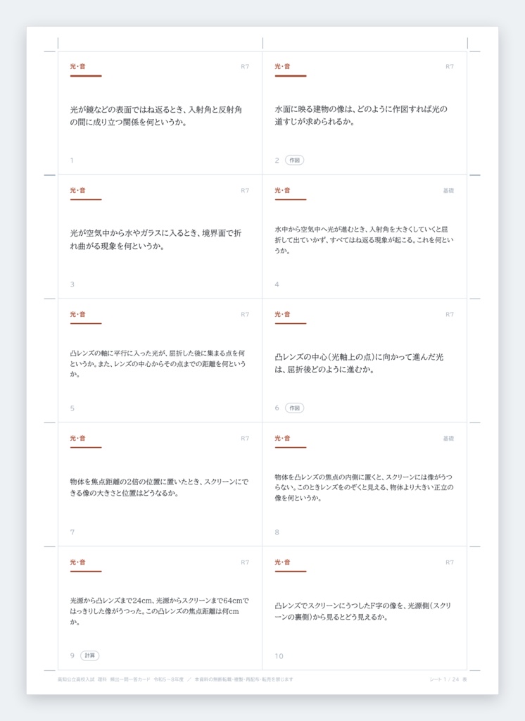 【9月限定価格】【5教科フルセット】高知県公立高校入試対策 一問一答&暗記カード(国・数・英・理・社/2023-2026年 過去問分析)