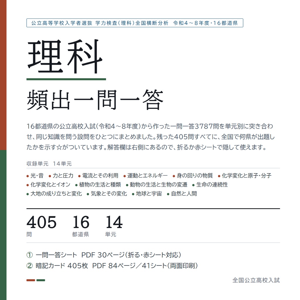 【９月限定セール中】【スマホアプリ付き】【5教科フルセット】全国版公立高校入試対策 一問一答＆暗記カード（国・数・英・理・社／2022-2026年 過去問横断分析）
