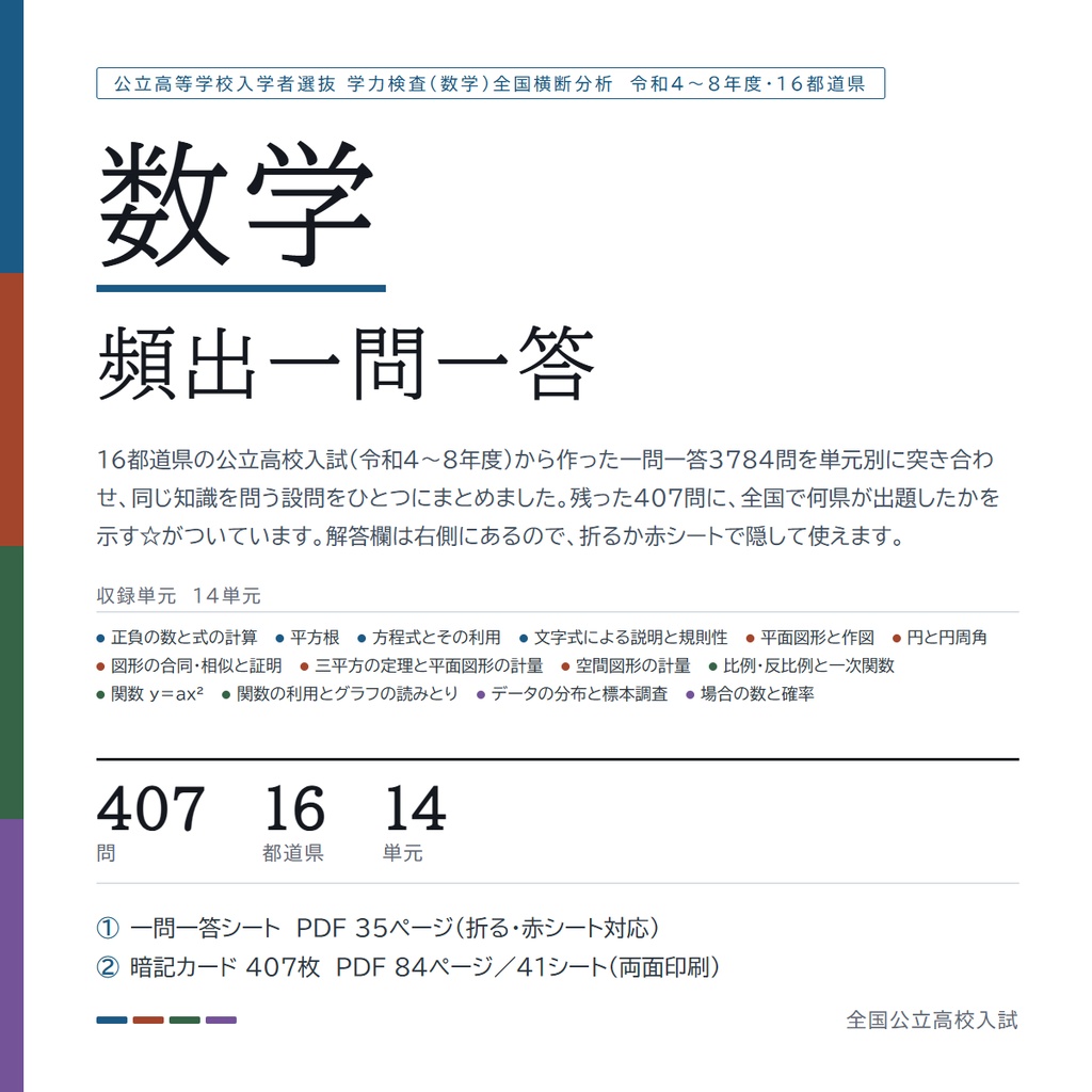 【9月限定セール中】【スマホアプリ付き】【塾・教室利用ライセンス】全国版公立高校入試対策 一問一答&暗記カード 5教科フルセット(印刷・配布無制限/2022-2026年 過去問横断分析)
