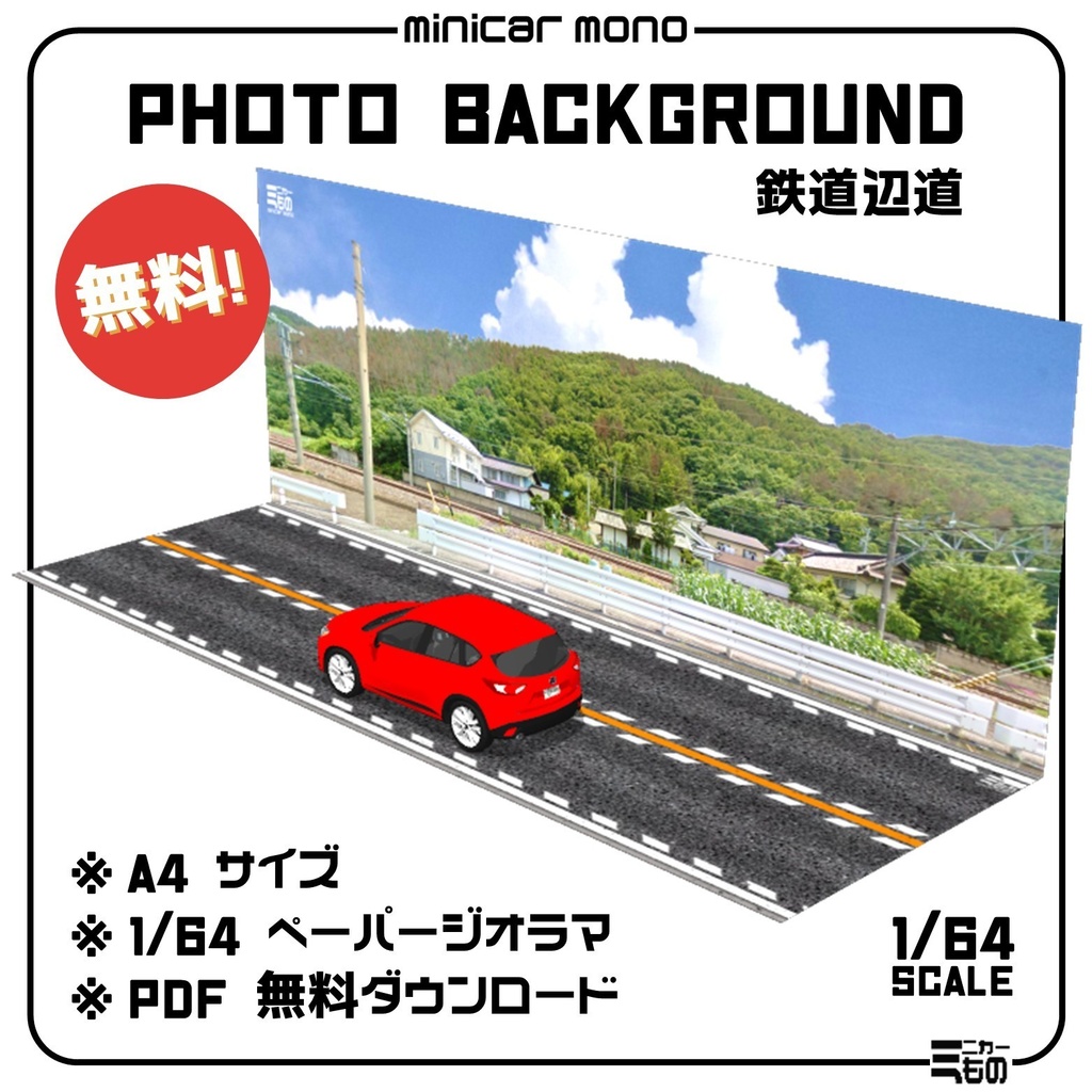 1/64スケール用背景ジオラマ - 鉄道沿い道路・Background Diorama for 1/64 Scale - Railway Road