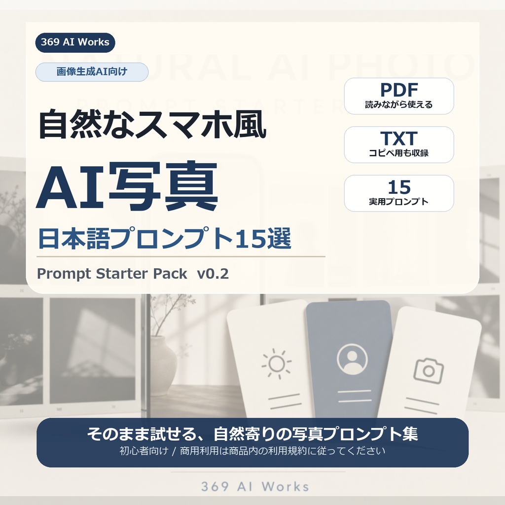 自然なスマホ風AI写真 Prompt Starter Pack - 日本語プロンプト15選